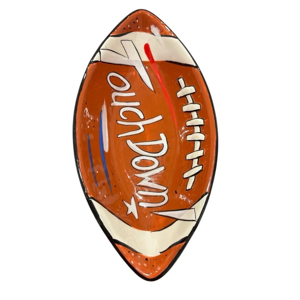 Football‎ Shaped Touch Down Super Bowl Ceramic Snack Dip Dish Clay Art Lot of 2